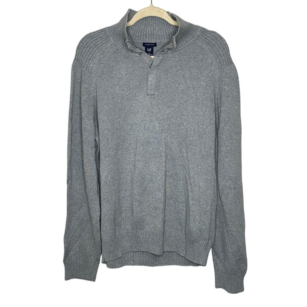 Gap Vintage Gray Athletic Fit Button Neck Sweater Long Sleeve Winter Comfort XL